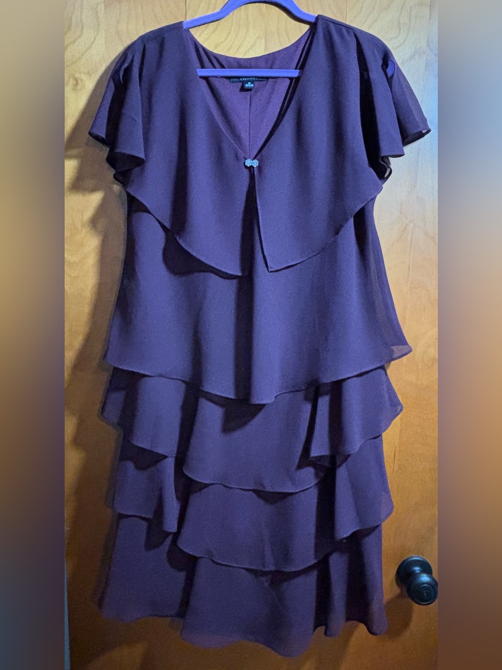 Petite layered flutter sleeve dress - Red Purple, Size 18